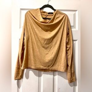 Golden Long Sleeve Blouse with Draped Neckline